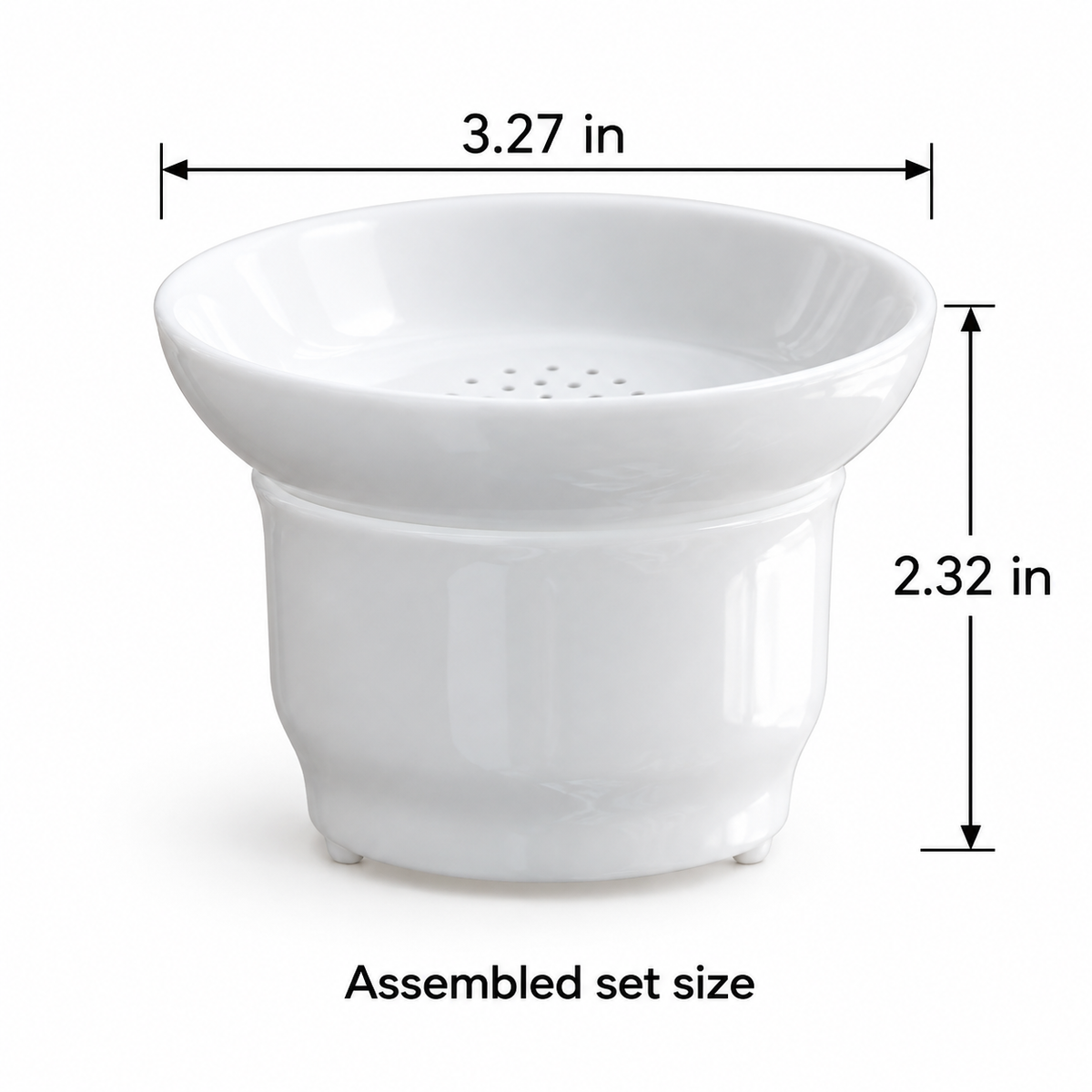 White Porcelain Tea Filter with Stand — verified size information