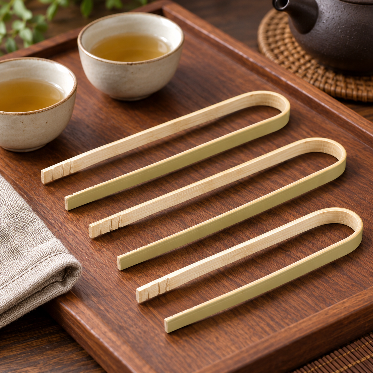Folded Bamboo Tea Tongs, Set of 3 — use scene; styling accessories not included