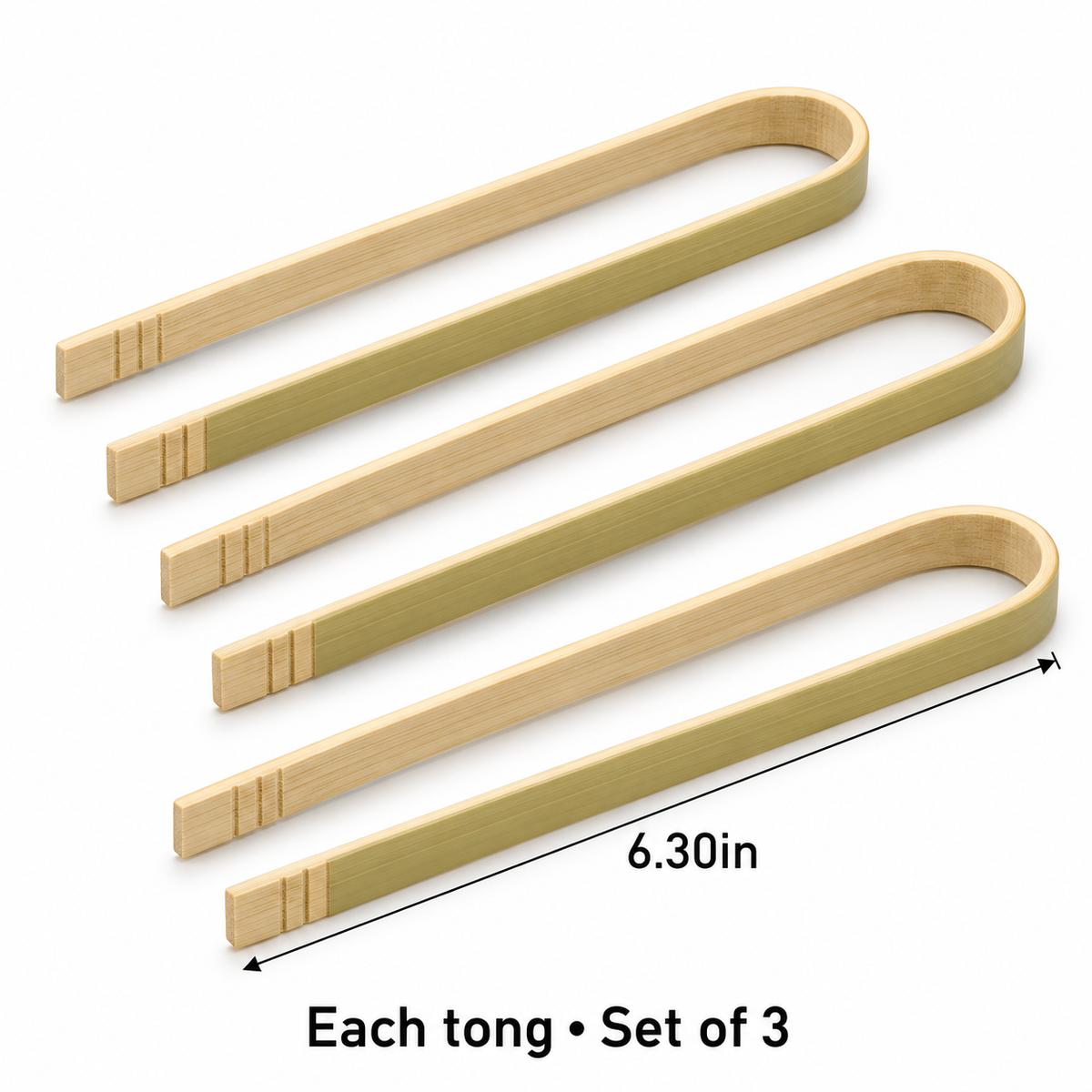 Folded Bamboo Tea Tongs, Set of 3 — verified size information