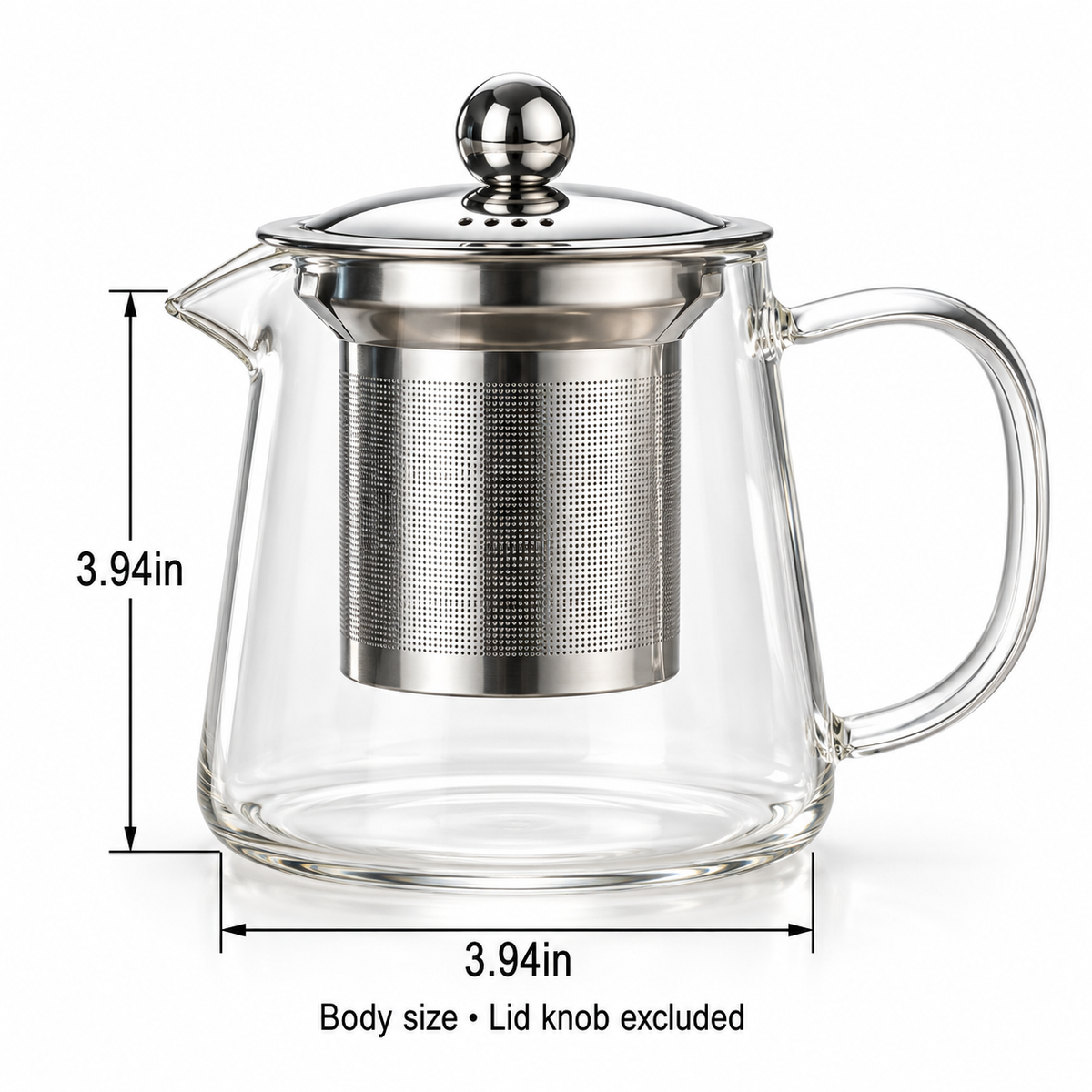 Glass Teapot with Steel Infuser, 450 ml — verified size information