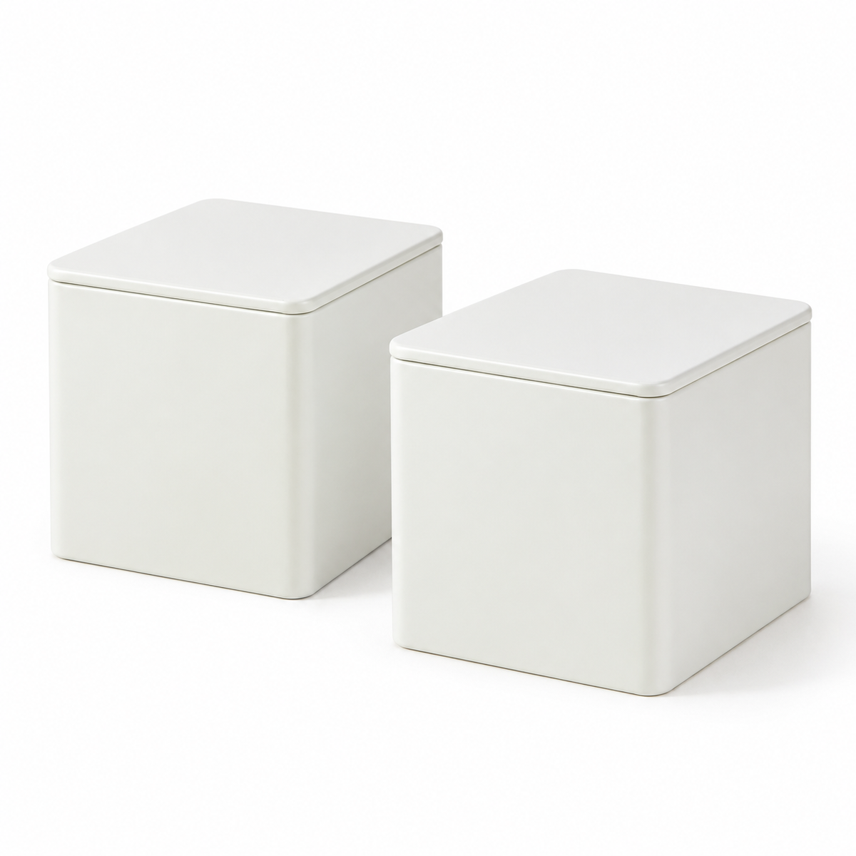 Off-White Square Tea Tins, Set of 2 — white background product view