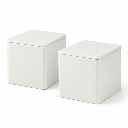 Off-White Square Tea Tins, Set of 2 — white background product view