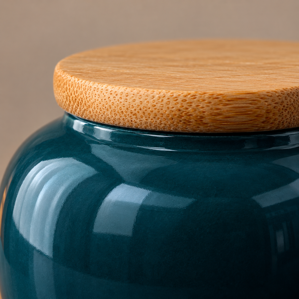 Teal Ceramic Tea Caddy with Bamboo Lid — product material and construction