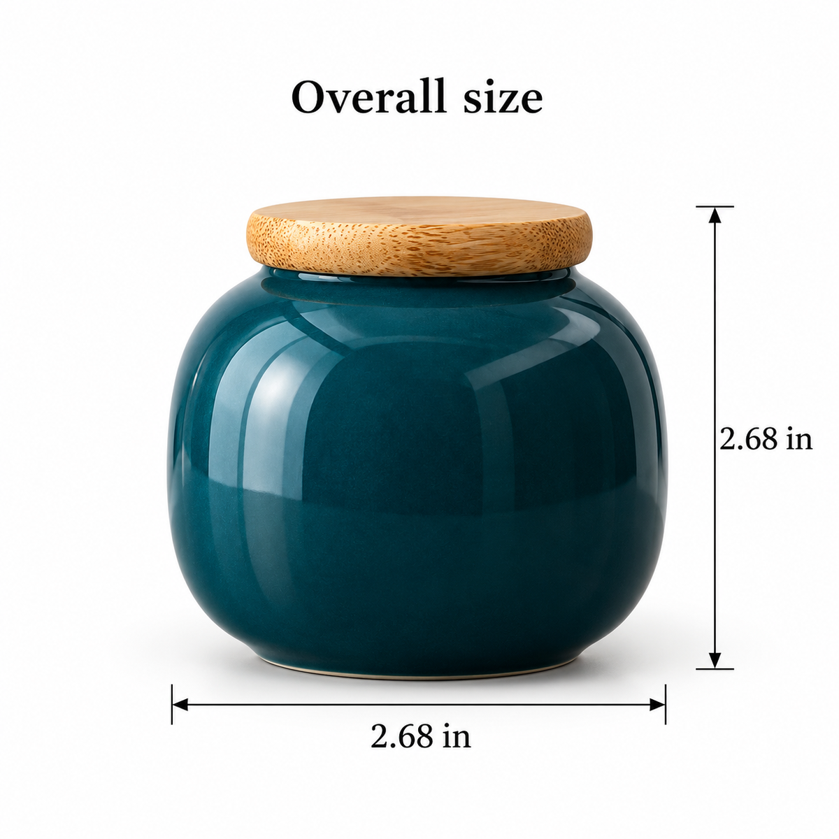 Teal Ceramic Tea Caddy with Bamboo Lid — verified size information
