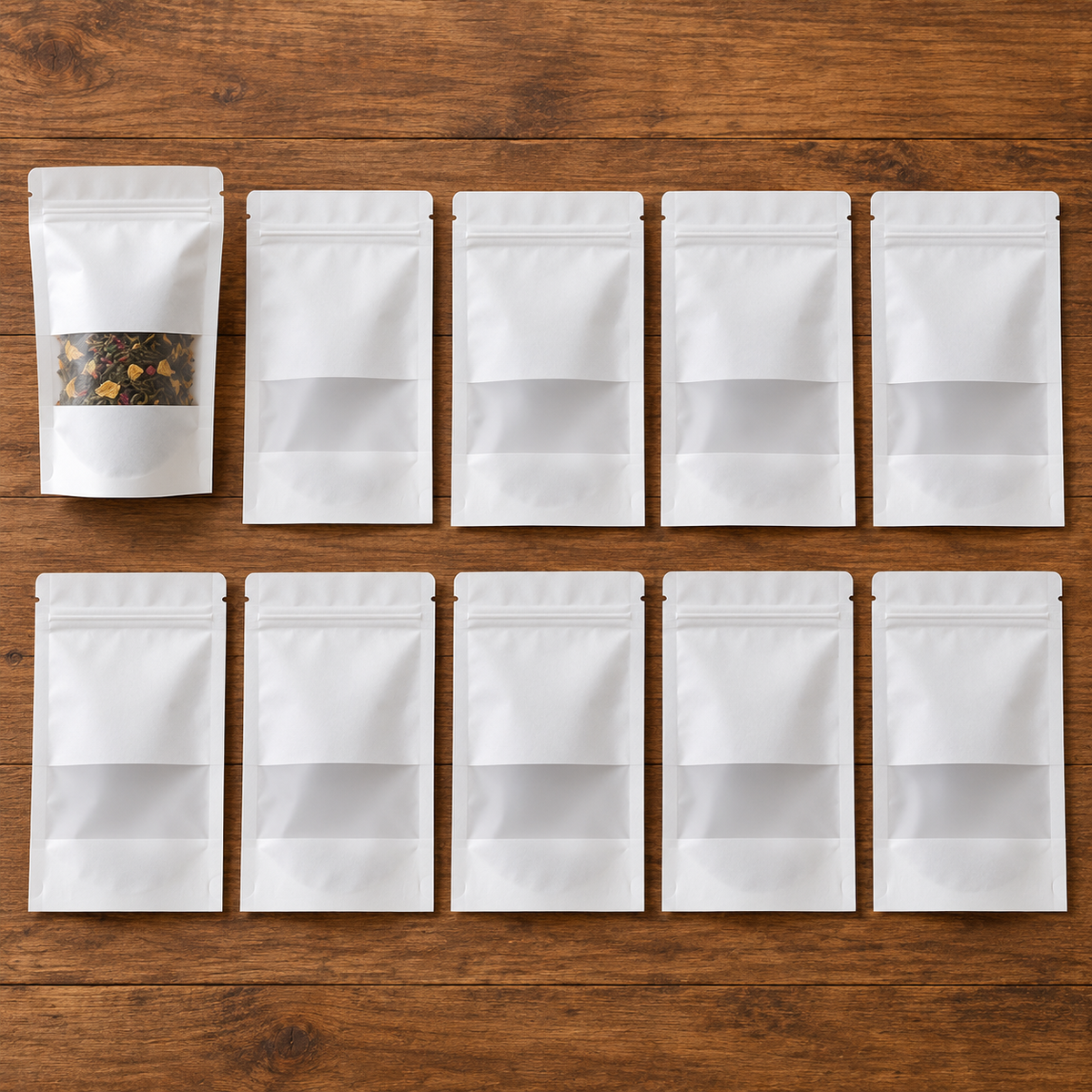 White Window Tea Pouches, Pack of 10 — use scene; styling accessories not included