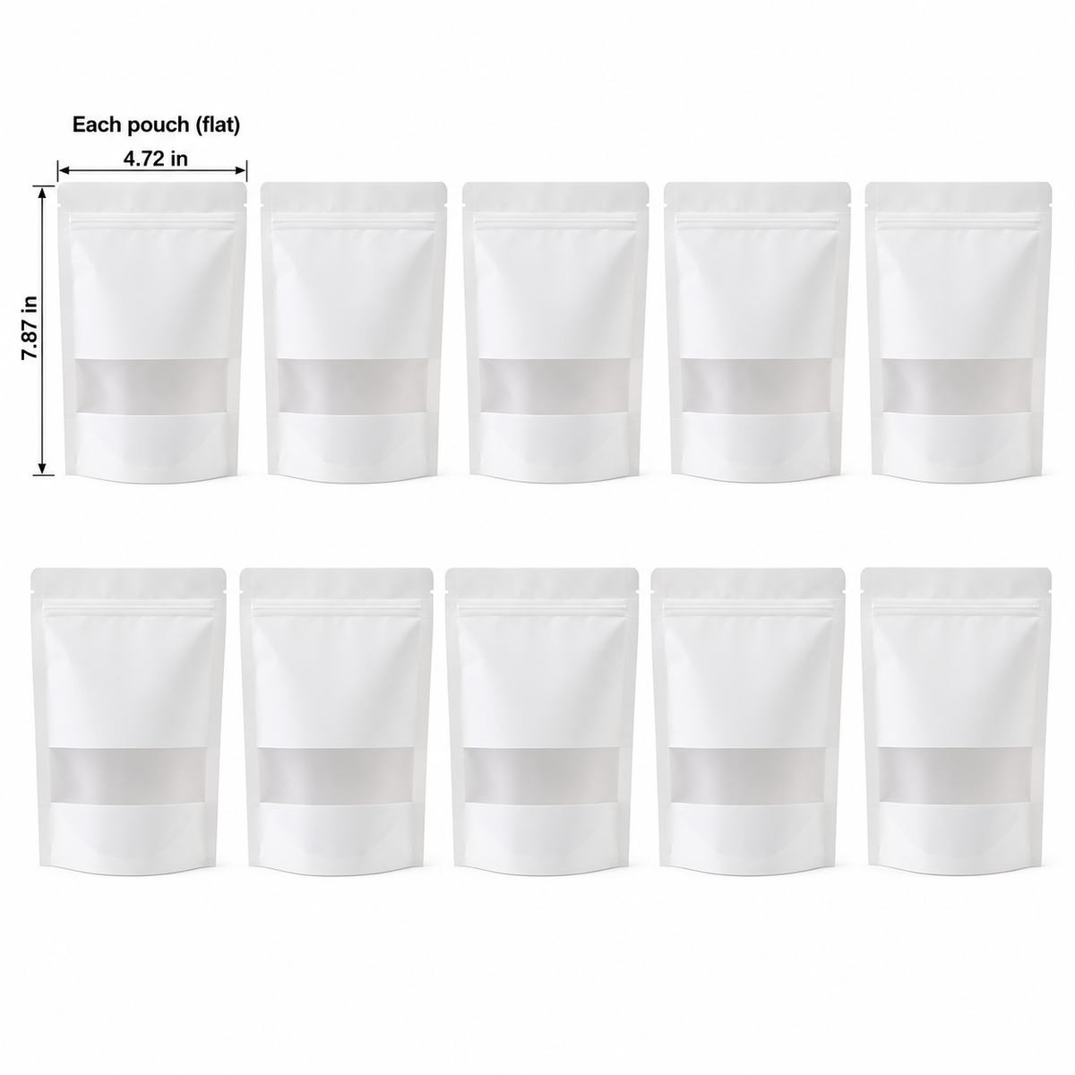 White Window Tea Pouches, Pack of 10 — verified size information