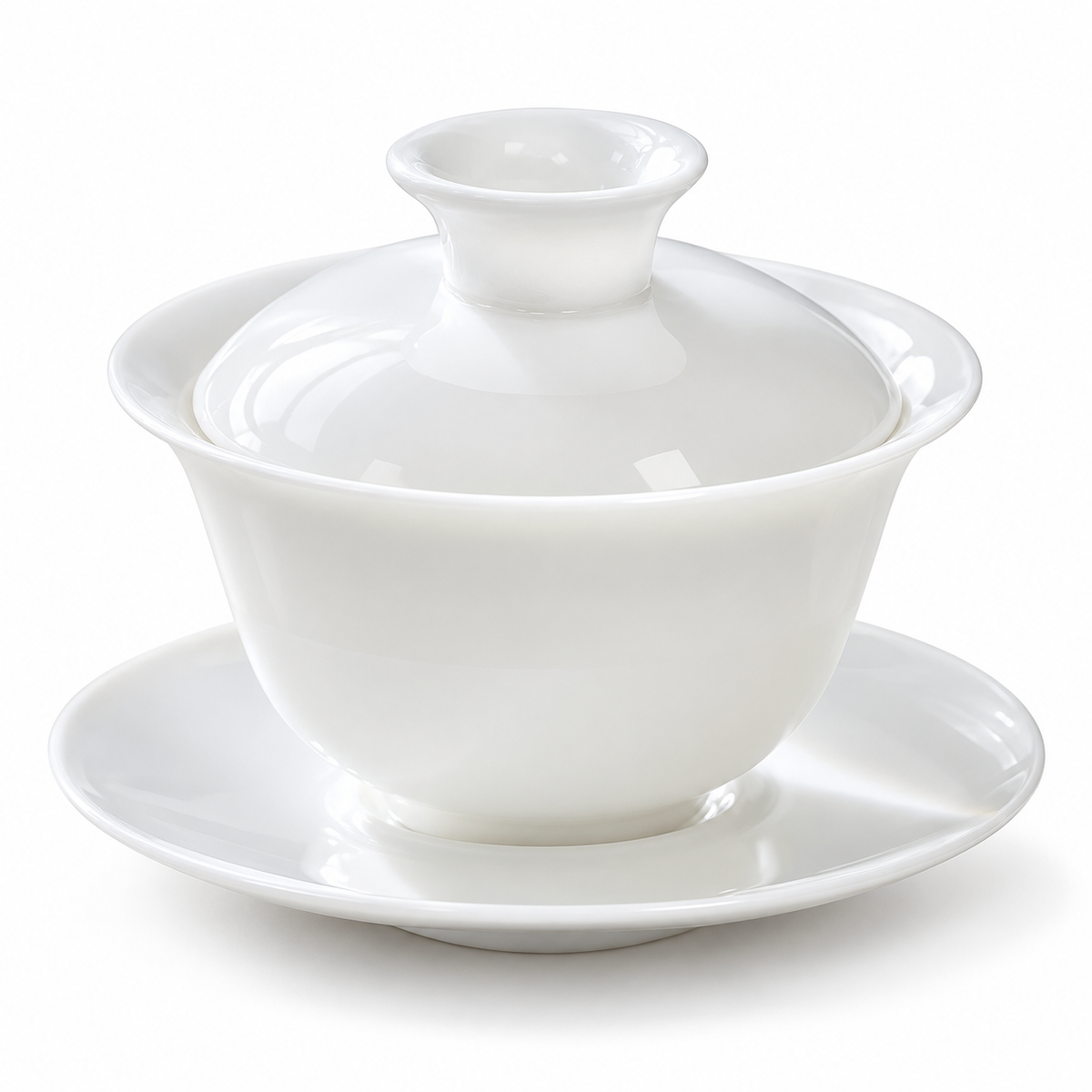White Porcelain Gaiwan with Saucer, 120 ml — white background product view