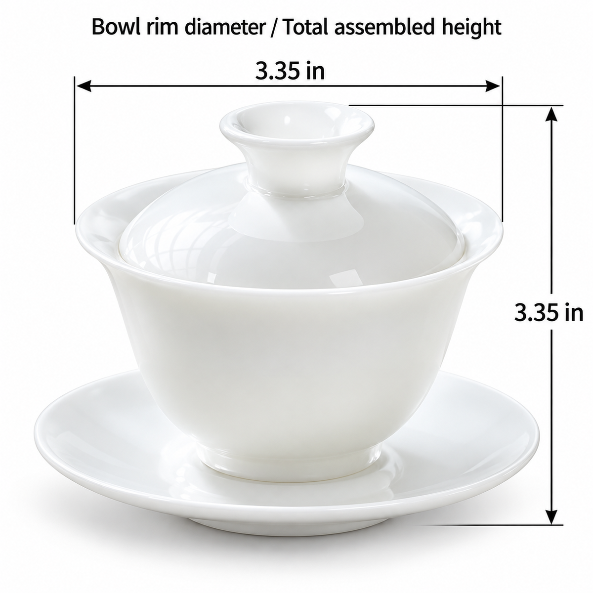 White Porcelain Gaiwan with Saucer, 120 ml — verified size information