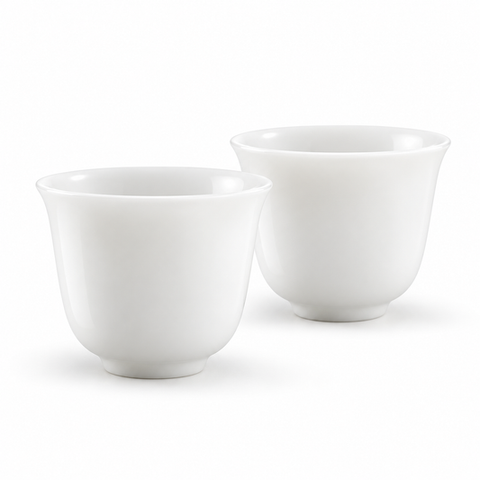 White Porcelain Tea Cups, Set of 2 — white background product view