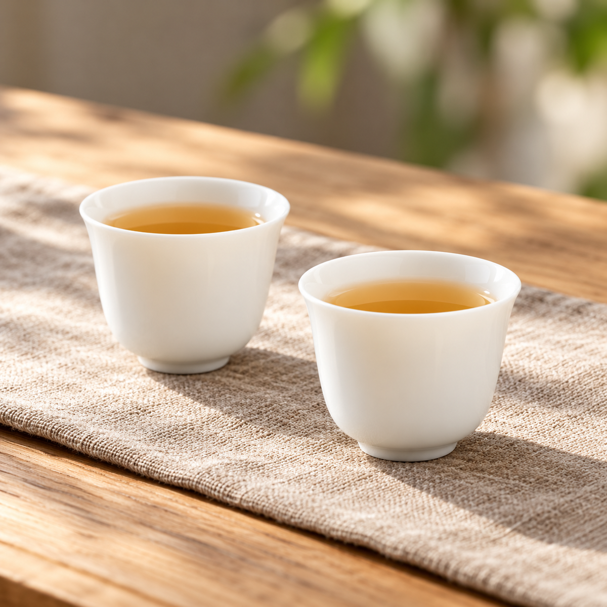 White Porcelain Tea Cups, Set of 2 — use scene; styling accessories not included