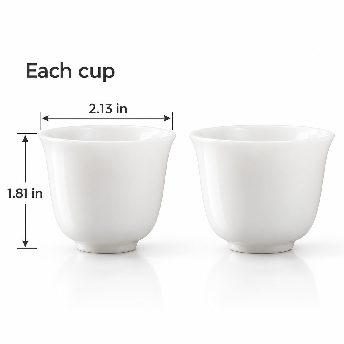 White Porcelain Tea Cups, Set of 2 — verified size information